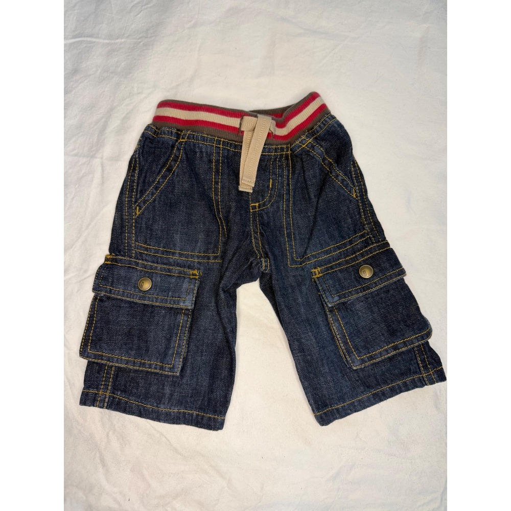 Gymboree Baby Boys Dark Wash Denim Cargo jeans  Elastic Waist 0-3 Months